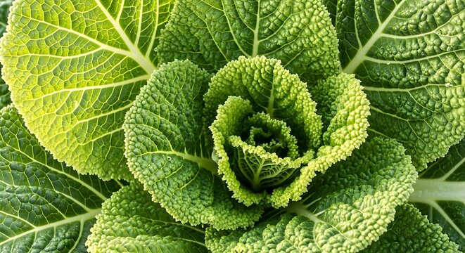 Green cabbage leaves close up texture.