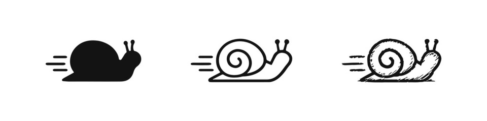 Fast Snail Icon Set in Solid Outline and Hand Drawn Styles © drawing lines