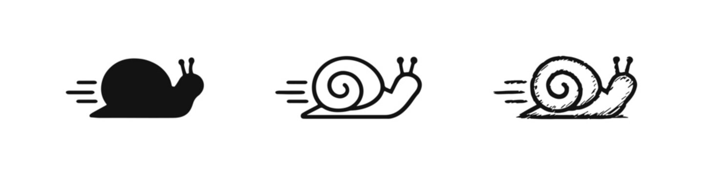 Fast Snail Icon Set in Solid Outline and Hand Drawn Styles