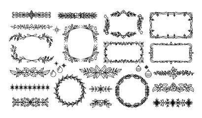 Obraz premium SEO Title Holiday Christmas Border Frames Outline Vector Illustration Winter Decorative Set