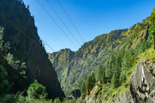 The Rugged Cliffs and Power Lines of the Alaknanda Valley in the Mana region