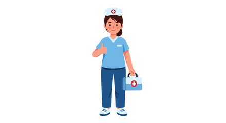 Fototapeta premium Cute cartoon boy dressed as a doctor holding a medical kit and smiling, cheerful healthcare character for children