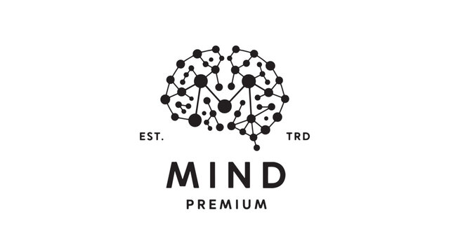 MIND premium logo design with molecular network circle icon and EST TRD typographic emblem concept featuring technology, biotech, science with