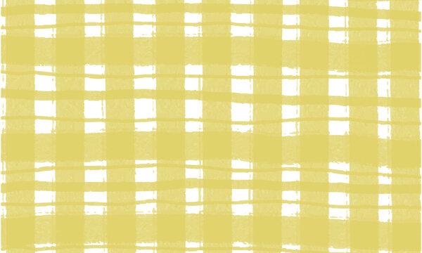 Yellow watercolor checkered pattern background with hand painted brush strokes on white background