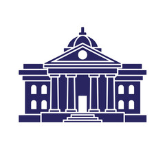 Obraz premium Navy blue of a classic building with columns and dome white outline
