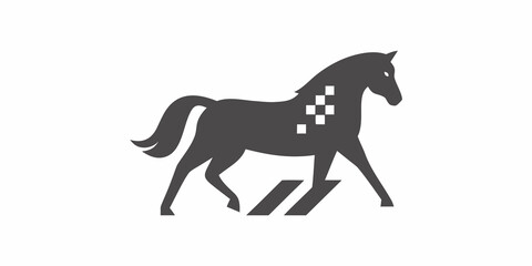 Fototapeta premium Black silhouette of a horse with a checkered pattern on its side