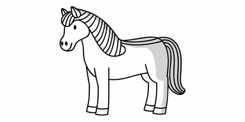 Simple line drawing of a horse with a flowing mane and tail © Usa