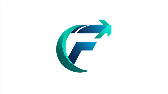 Financial Technology with letter F curved growth arrow technology Analysis logo vector design concept. Letter f logotype symbol for digital finance, ui, technology, investment, business, corporate.