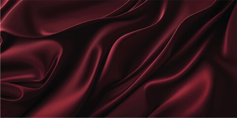 Obraz premium Elegant red silk and satin fabric texture featuring smooth flowing waves of luxurious drapery and shiny curves for a soft textile backdrop