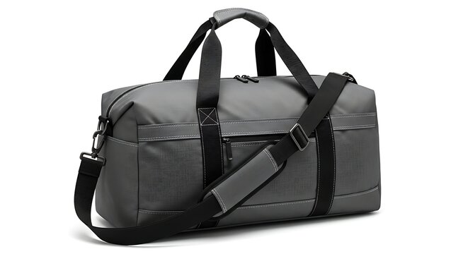 Black duffel bag with straps.