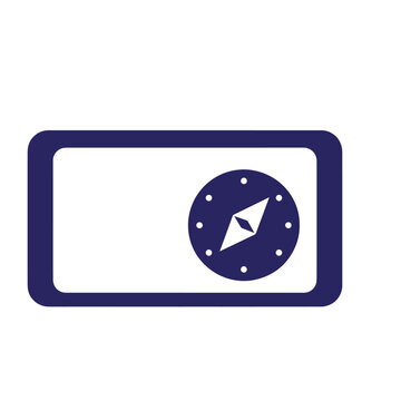 Compass in a rectangular frame, with a white background, navigation direction