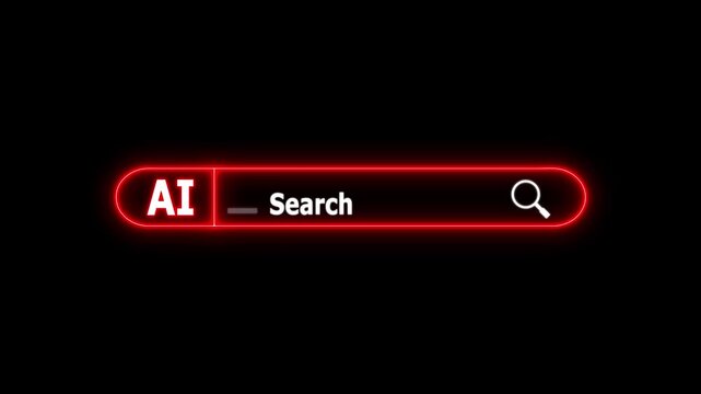 AI Search bar with red neon glow on black background artificial intelligence input.