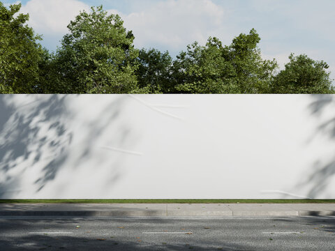 White Blank Hoarding Mockup on a Roadside with Tress in the background 3D Render Realistic