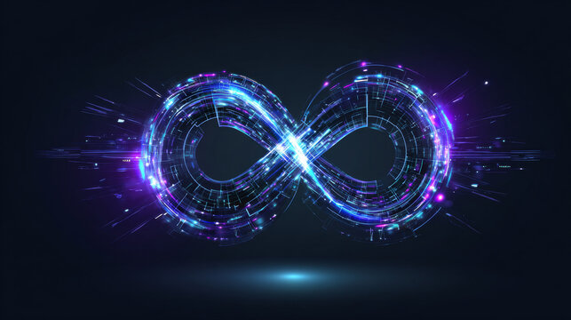 Artificial intelligence with twisted infinity double pie chart symbol technology Analysis logo vector design concept. AI technology logotype symbol for advance technology, tech company, ui, network.