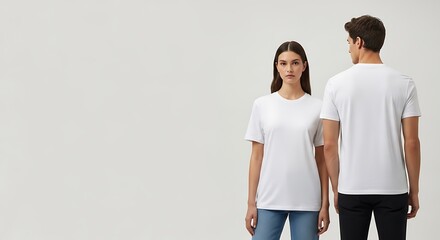 Fototapeta premium White T shirt Mock Up with Female and Male Models
