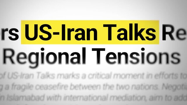 US-Iran diplomatic negotiations and talk concept to prevent conflict, 4k text transition animation for news backdrop