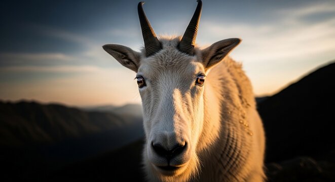 Close-up of white mountain goat outdoors.