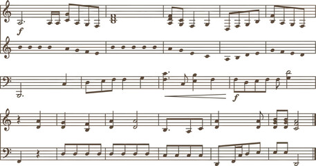 Naklejka premium Musical notes arranged on staff lines illustrate a complex classical composition for orchestral performance purposes.