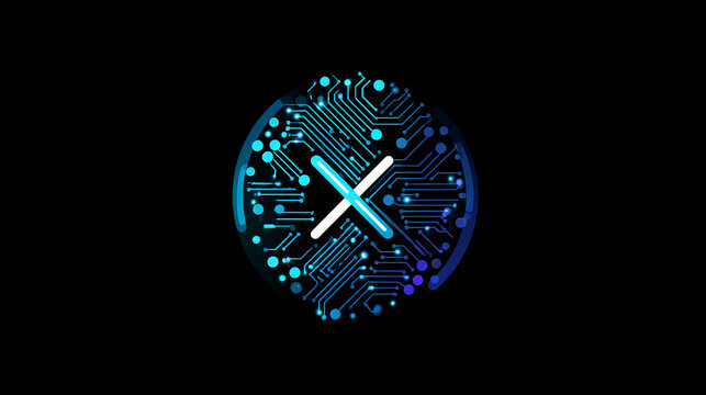 Artificial intelligence with overlapping letter X in Circle Network technology Analysis logo vector design concept. AI technology logotype symbol for advance technology, tech company, identity, ui.