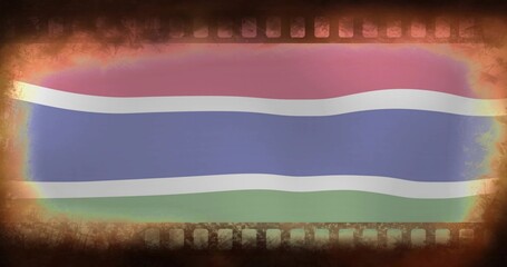 Obraz premium Displaying stylized five-band flag rippling in distressed frame, showing sprockets and light-leak