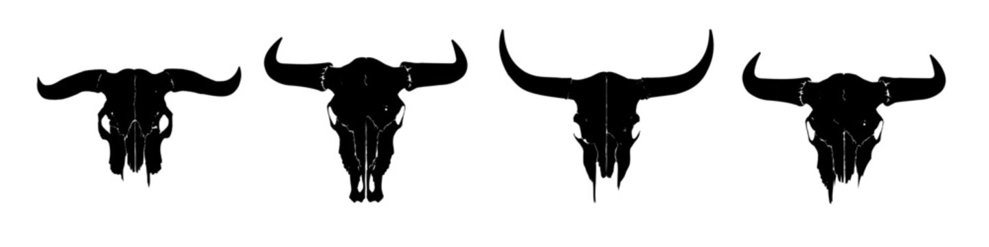 Set of cow skull silhouette, bull skull silhouette - vector illustration
