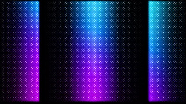 A neon grid of multiple purple-pink-blue gradient  flashing dots on a black background. A geometric pattern with tiny, flickering lights. 4K looped animation,  60 fps.