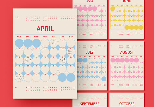 Calendar Layout with Circular Elements
