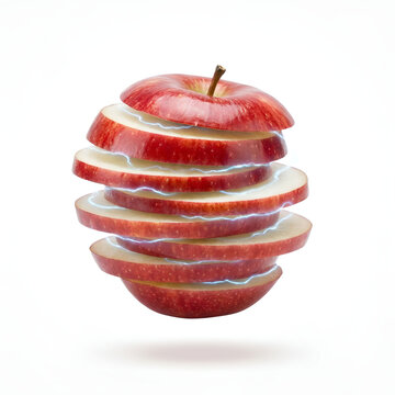 Exploded Green Apple Sculpture with Floating Interlocking Jigsaw Puzzle Slices.