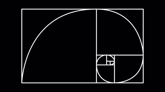 Golden ratio animation on transparent background. The Fibonacci Sequence animated with lines shape. 4k video Alpha channel animation white background