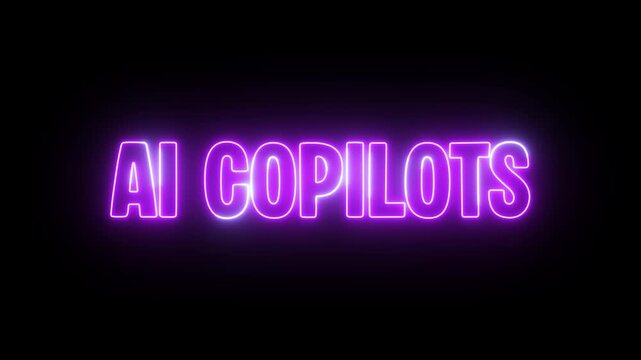 Ai copilots neon sign animation blue purple glowing text on black background
