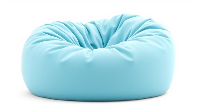 Light blue beanbag chair. Soft, rounded form. Minimalist design. Comfortable seating option. Studio lighting, white background.