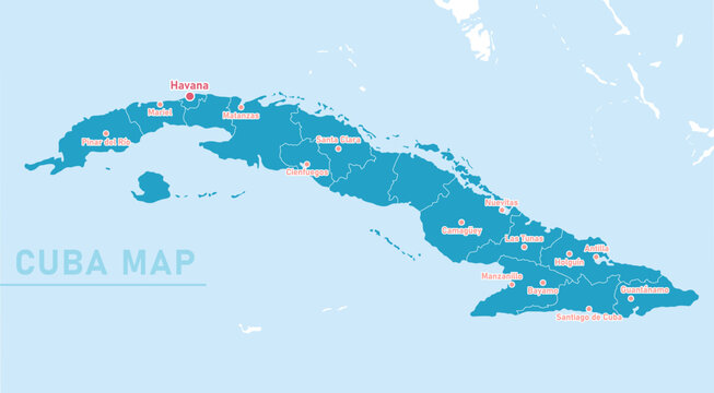 Cuba Administrative Map vector illustration (with Cities)