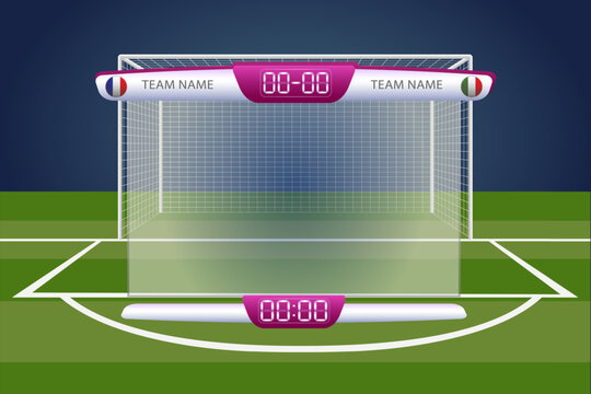 Football team scoreboard. Football or soccer cup players statistics table board on football goals background design.