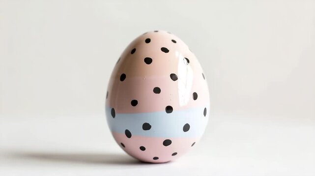 This shows a colorful easter egg with black polka dots on a plain background. The egg stands out with a unique design and bright colors in a springtime theme