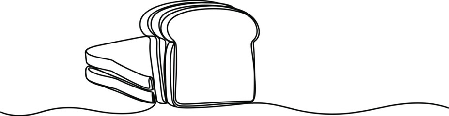 Obraz premium Minimalist continuous line drawing depicting a stack of fresh sliced bread on a white background