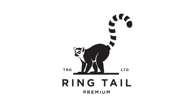 Ringtail lemur logo icon with black silhouette and raised tail, premium pet brand mark on white background