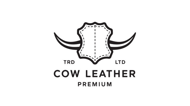 Cow leather premium badge logo with horned shield outline, TRD and LTD labels, minimalist monochrome emblem design