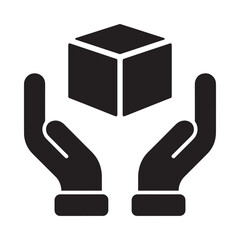 Hands carefully cradling a black cube representing fragility or protection © MdABULKALAM