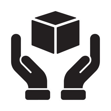 Hands carefully cradling a black cube representing fragility or protection