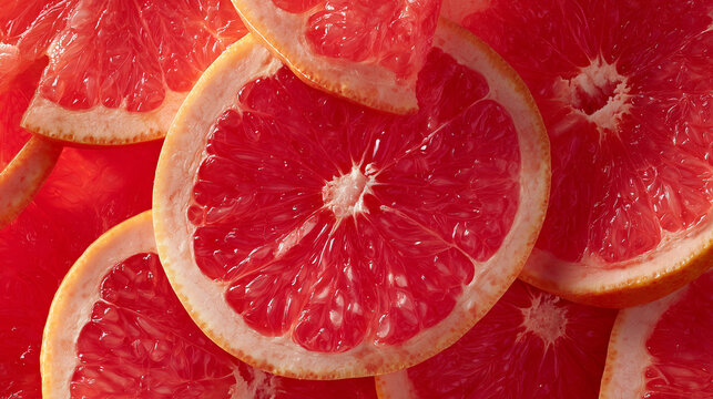 Grapefruit slices forming colorful citrus fruit background pattern