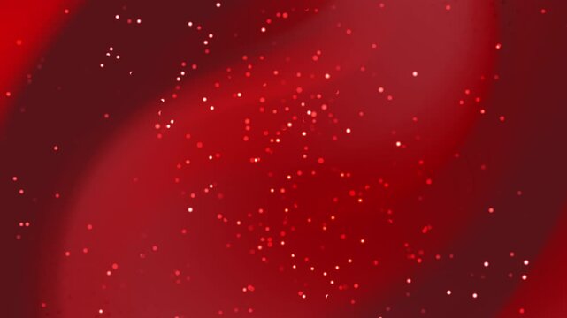 Soft red waves ripple across the frame. Glowing particles drift upward like scattered sparks. Deep crimson hues blend into gentle gradients. Ambient light creates a dreamy, ethereal mood
