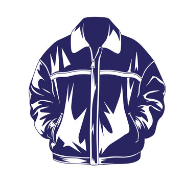 Dark blue zip-up jacket with collar and pockets, front view