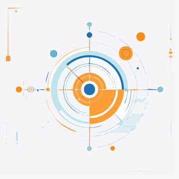Abstract technical circle interface with futuristic blueprint elements and geometric shapes representing modern engineering concepts and innovative technology solutions in digital environment.