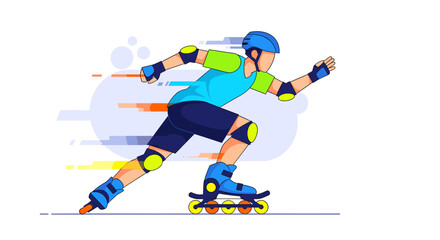 Fototapeta premium Dynamic illustration of a person rollerblading with protective gear, conveying speed and motion.