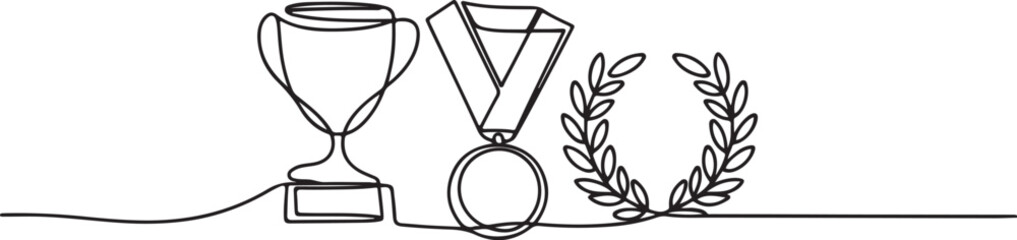 Obraz premium Award and reward continuous hand drawn sketch. One line draw graphic design vector