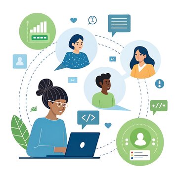 A diverse group of people communicating and collaborating online through social media and technology