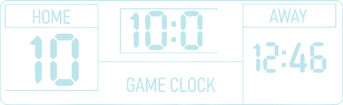 Digital sports scoreboard displaying the current score for home and away teams along with the remaining game time in a professional match setting against a clean and dark modern background interface