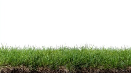 Fototapeta premium Grass grows in a colorful meadow shown against a white background, ready for text or logo placement in a clean layout