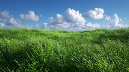 Fototapeta premium Natural grass field landscape with clear sky and horizon