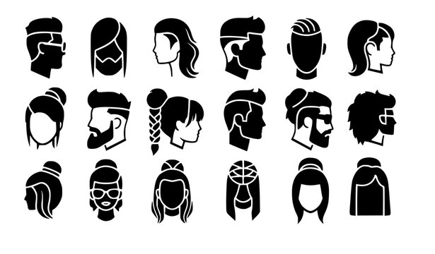 Hairstyle silhouette icon set barber salon hair vector